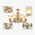 Lampadario in ceramica color oro antico con campane in vetro satinato