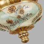 Lampadario in ceramica color oro antico con campane in vetro satinato