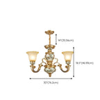 Lampadario in ceramica color oro antico con campane in vetro satinato