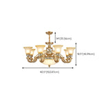 Lampadario in ceramica color oro antico con campane in vetro satinato