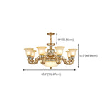Lampadario in ceramica color oro antico con campane in vetro satinato