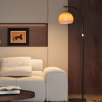 Lampadaire moderne à brancher, en verre orange, en forme d'arc