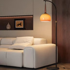 Lampadaire moderne à brancher, en verre orange, en forme d'arc
