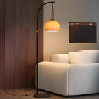 Lampadaire moderne à brancher, en verre orange, en forme d'arc