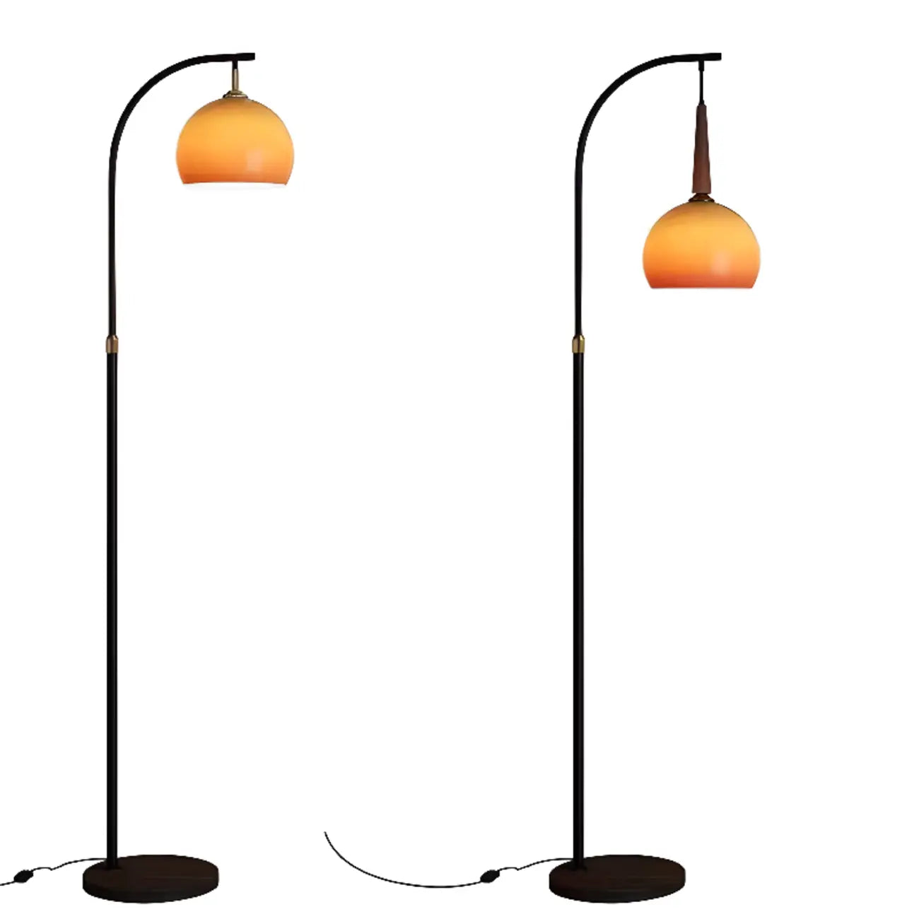 Lampadaire moderne à brancher, en verre orange, en forme d'arc