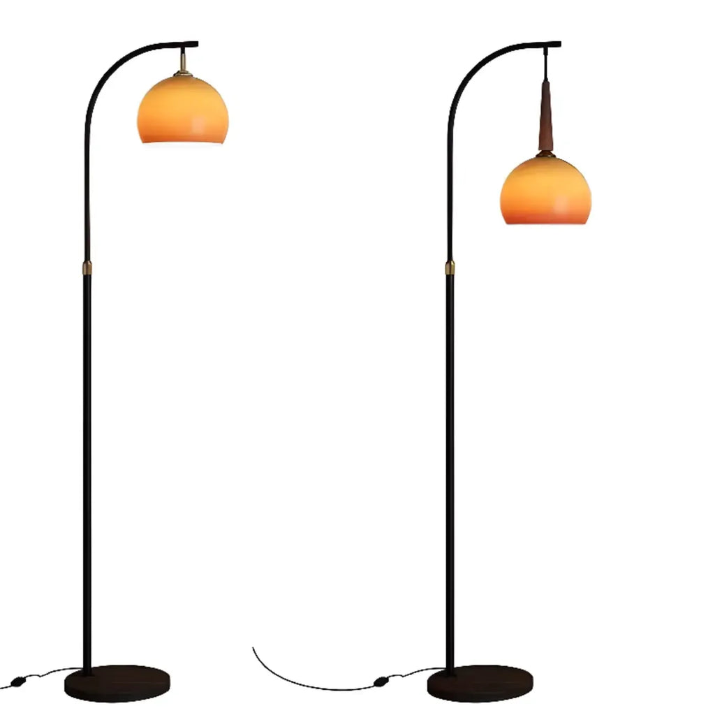 Lampadaire moderne à brancher, en verre orange, en forme d'arc