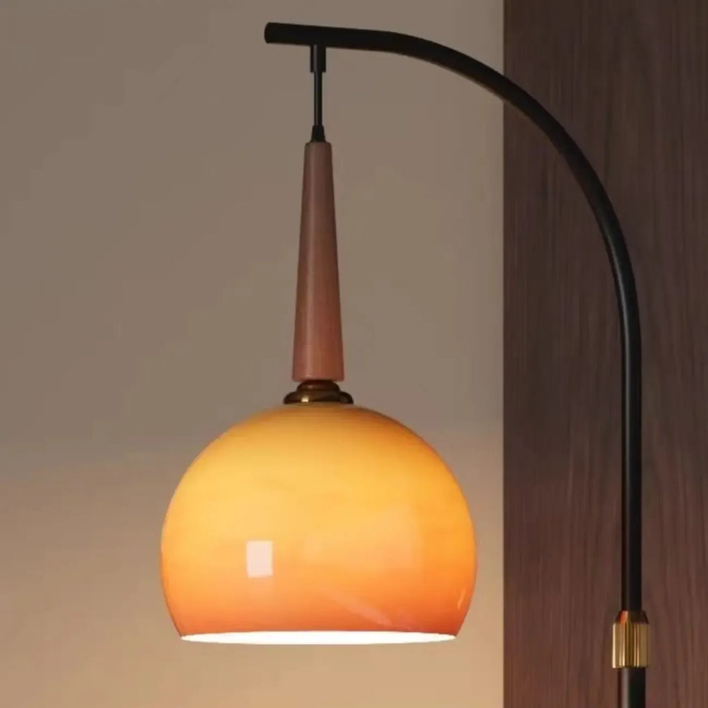 Lampadaire moderne à brancher, en verre orange, en forme d'arc