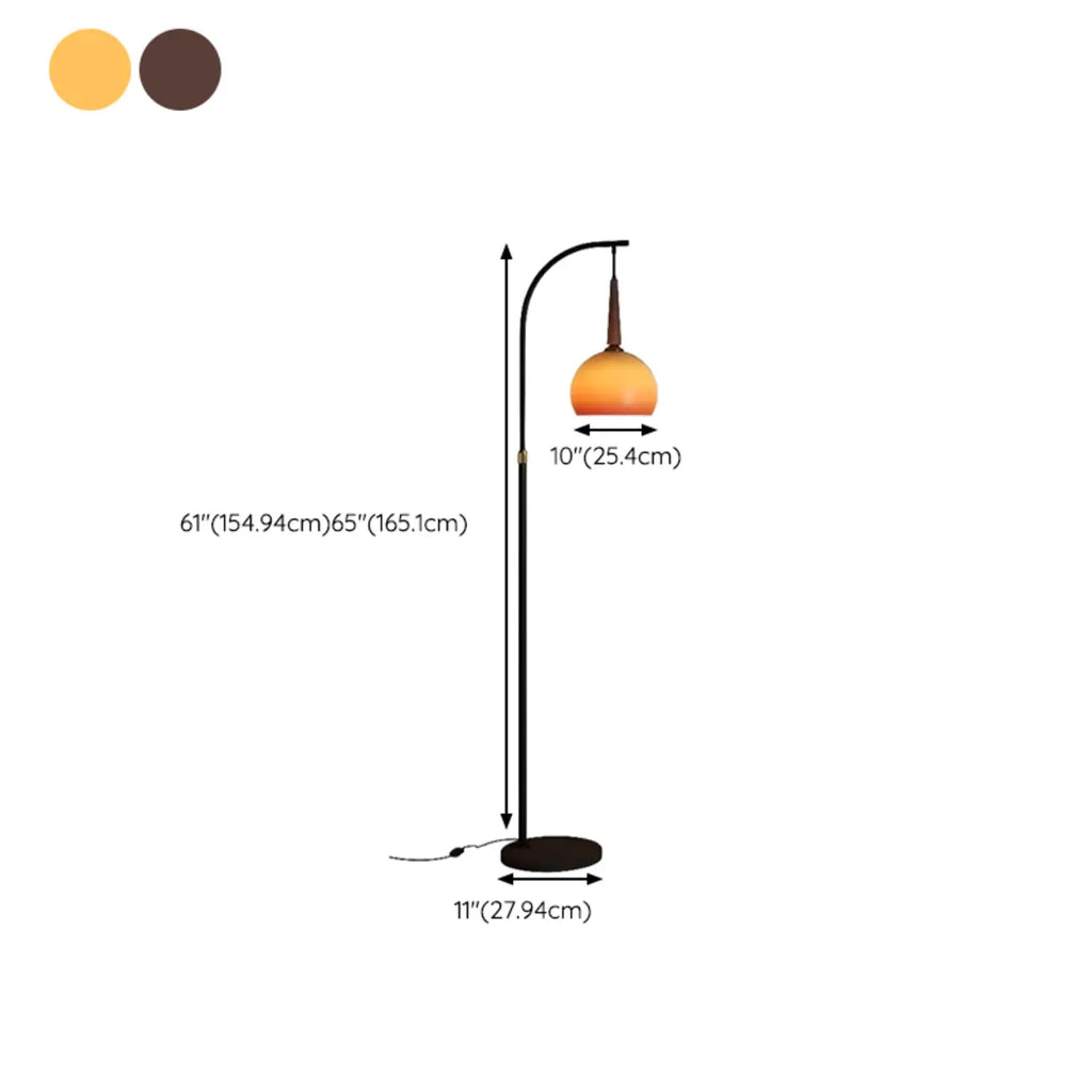 Lampadaire moderne à brancher, en verre orange, en forme d'arc