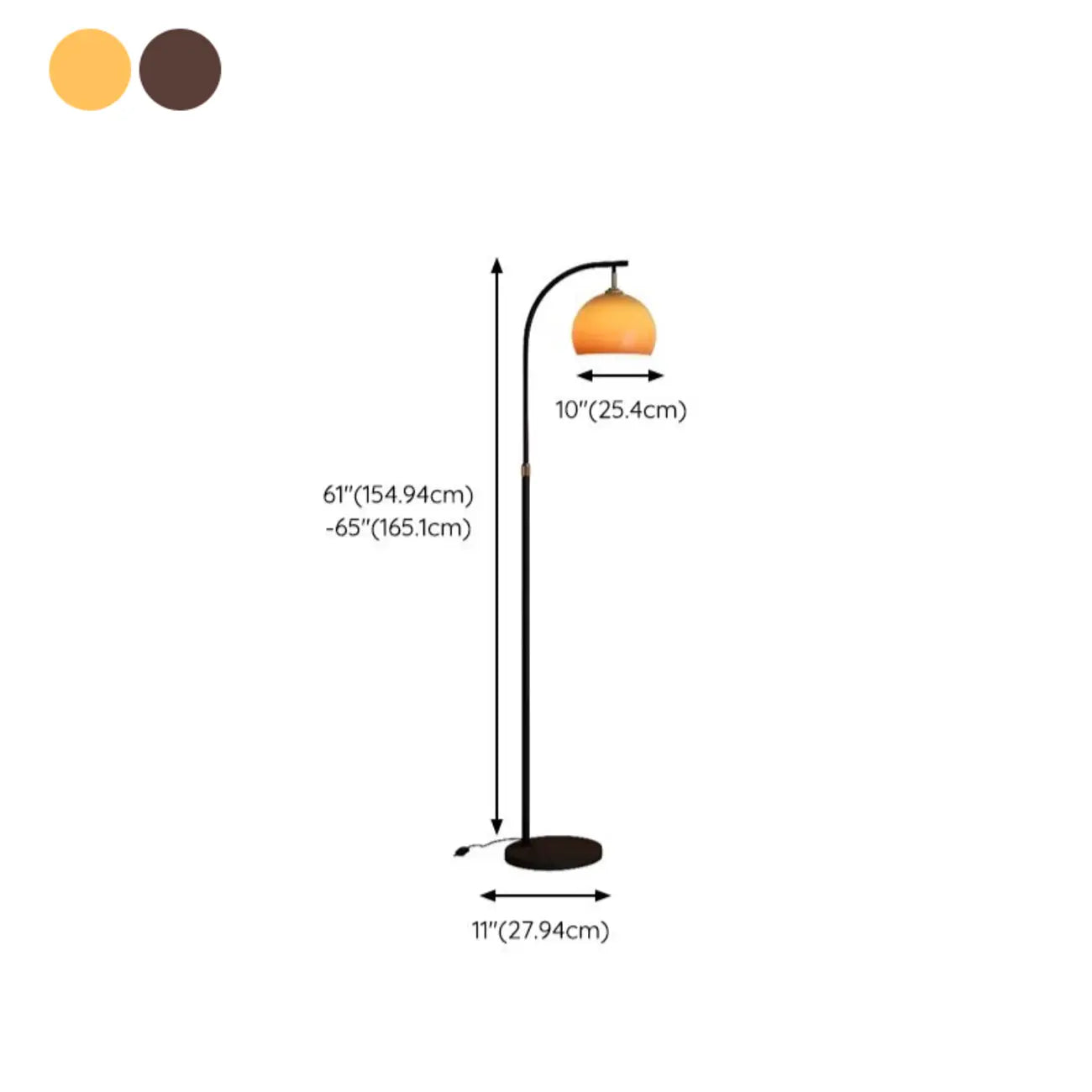Lampadaire moderne à brancher, en verre orange, en forme d'arc