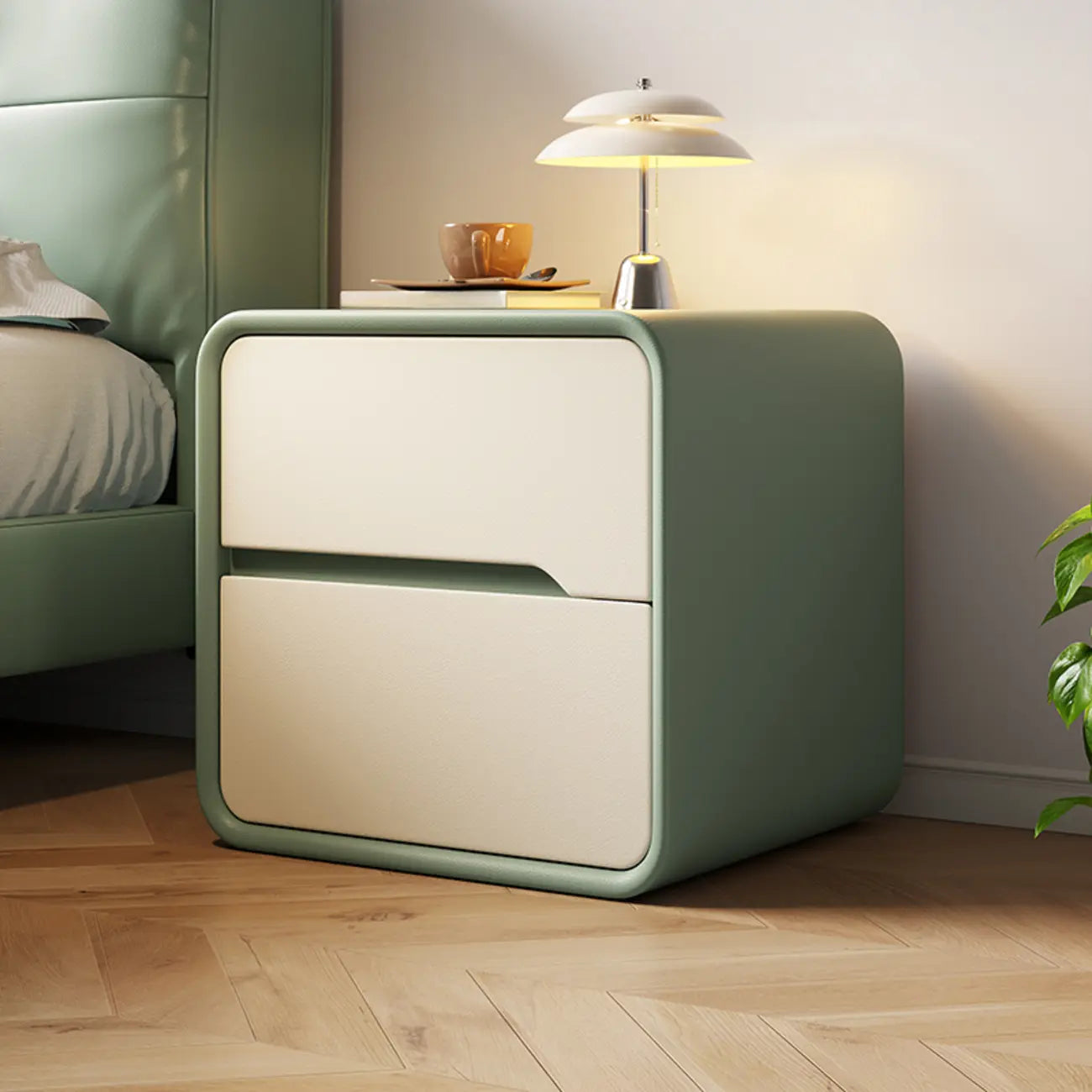 Table de chevet moderne avec tiroirs de rangement - Vert avocat
