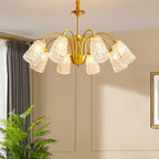 Lustre élégant en cristal doré à cloche vers le bas