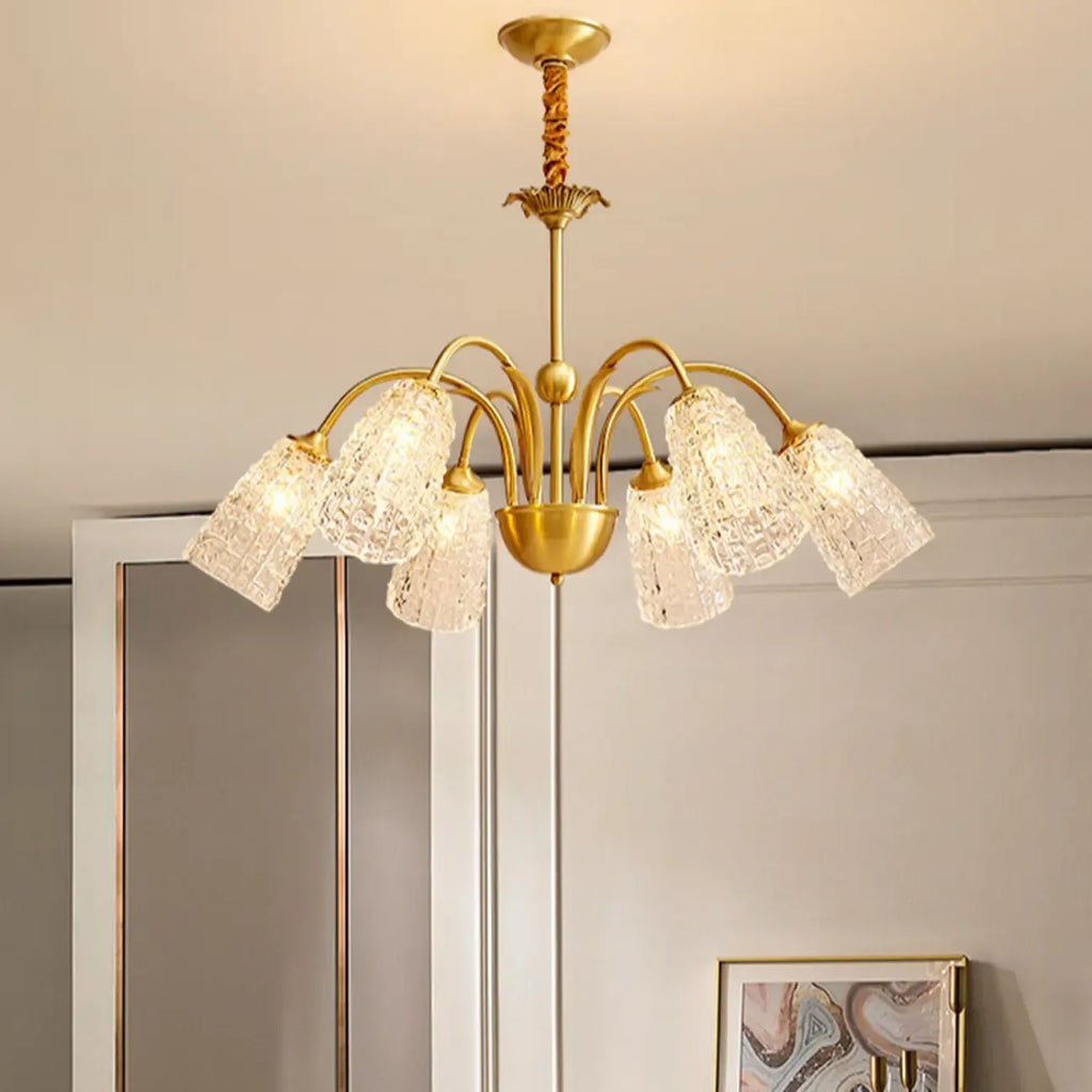 Lustre élégant en cristal doré à cloche vers le bas