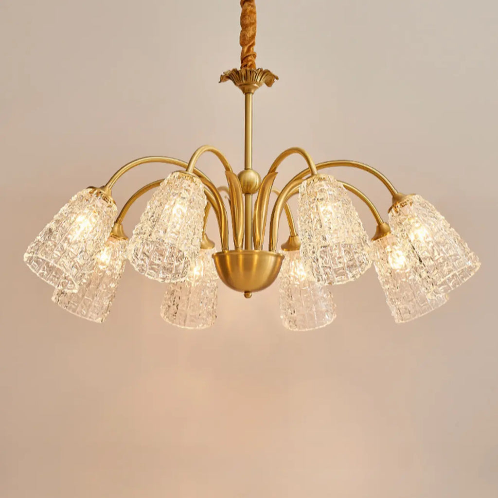 Lustre élégant en cristal doré à cloche vers le bas