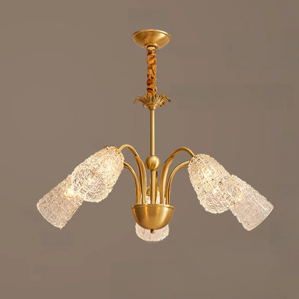 Lustre élégant en cristal doré à cloche vers le bas