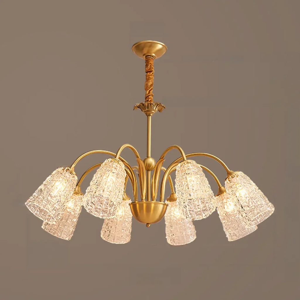 Lustre élégant en cristal doré à cloche vers le bas