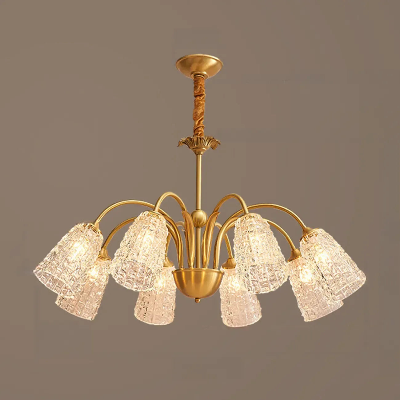 Lustre élégant en cristal doré à cloche vers le bas
