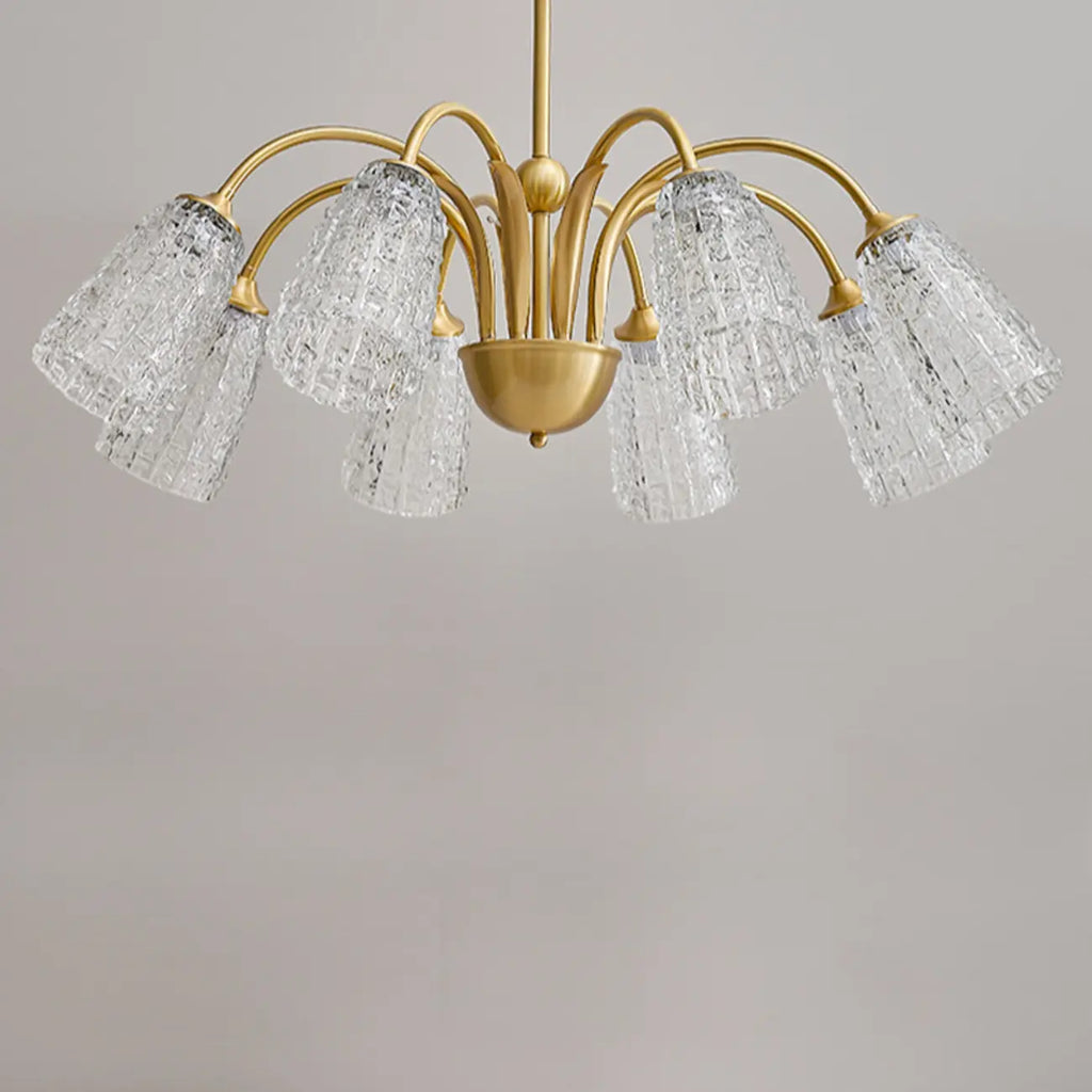 Lustre élégant en cristal doré à cloche vers le bas