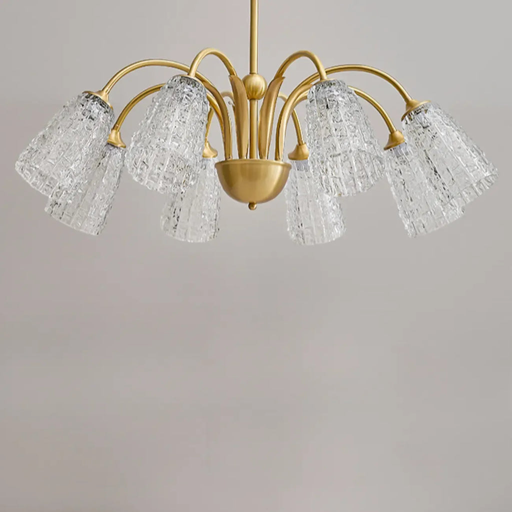 Lustre élégant en cristal doré à cloche vers le bas