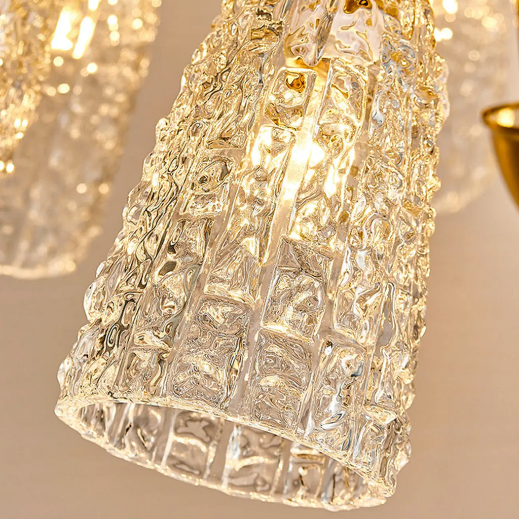Lustre élégant en cristal doré à cloche vers le bas