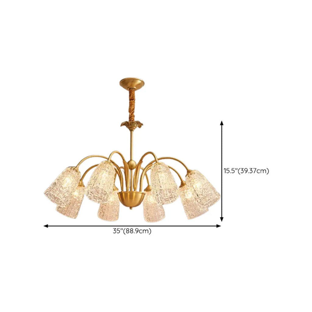 Lustre élégant en cristal doré à cloche vers le bas