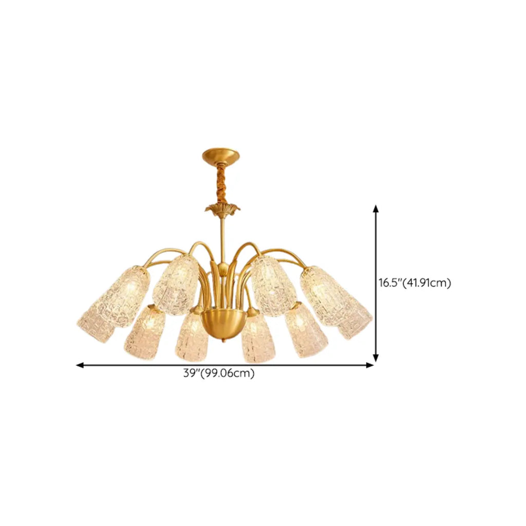 Lustre élégant en cristal doré à cloche vers le bas