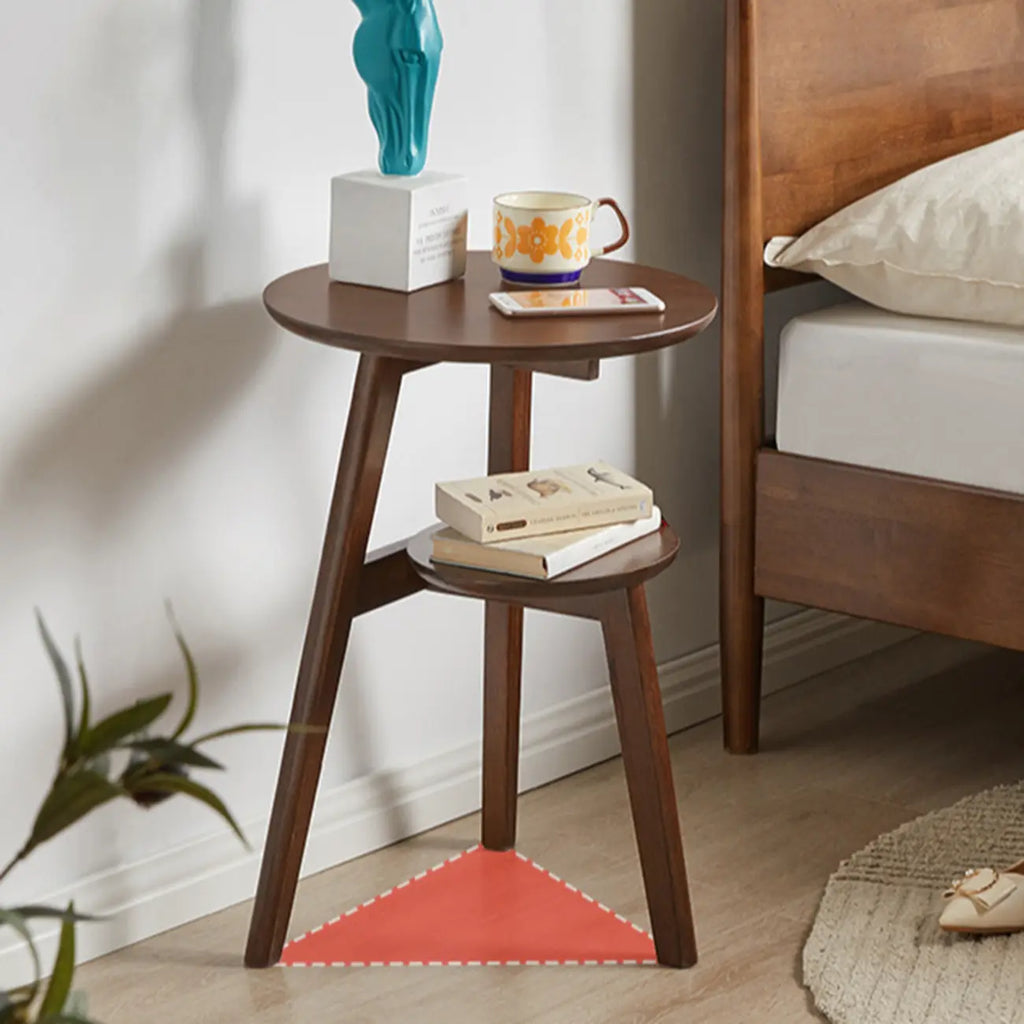 Table d'appoint ronde en bois marron avec piètement tripode et rangement