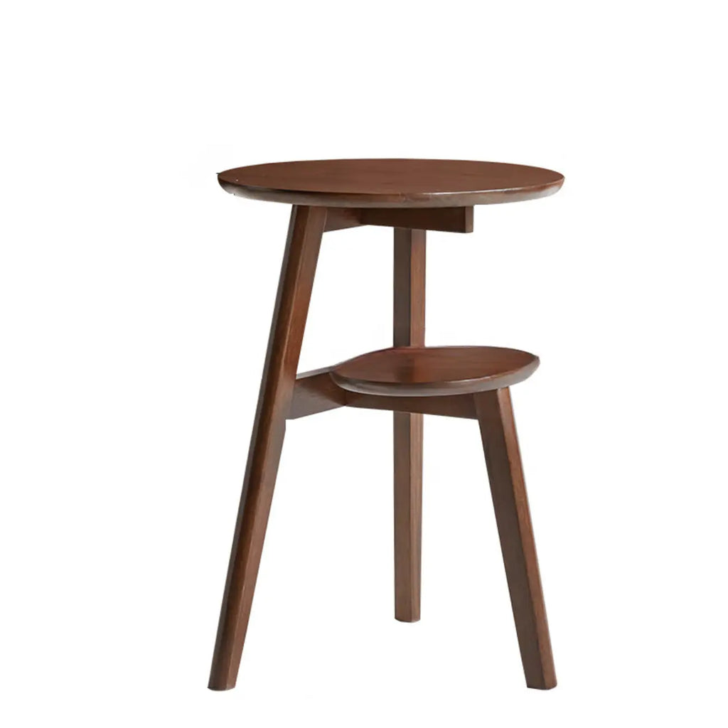 Table d'appoint ronde en bois marron avec piètement tripode et rangement