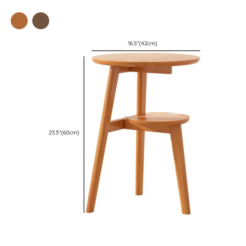 Table d'appoint ronde en bois marron avec piètement tripode et rangement