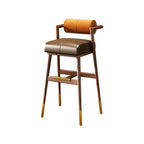 Tabouret de bar en bois marron avec dossier et coussin