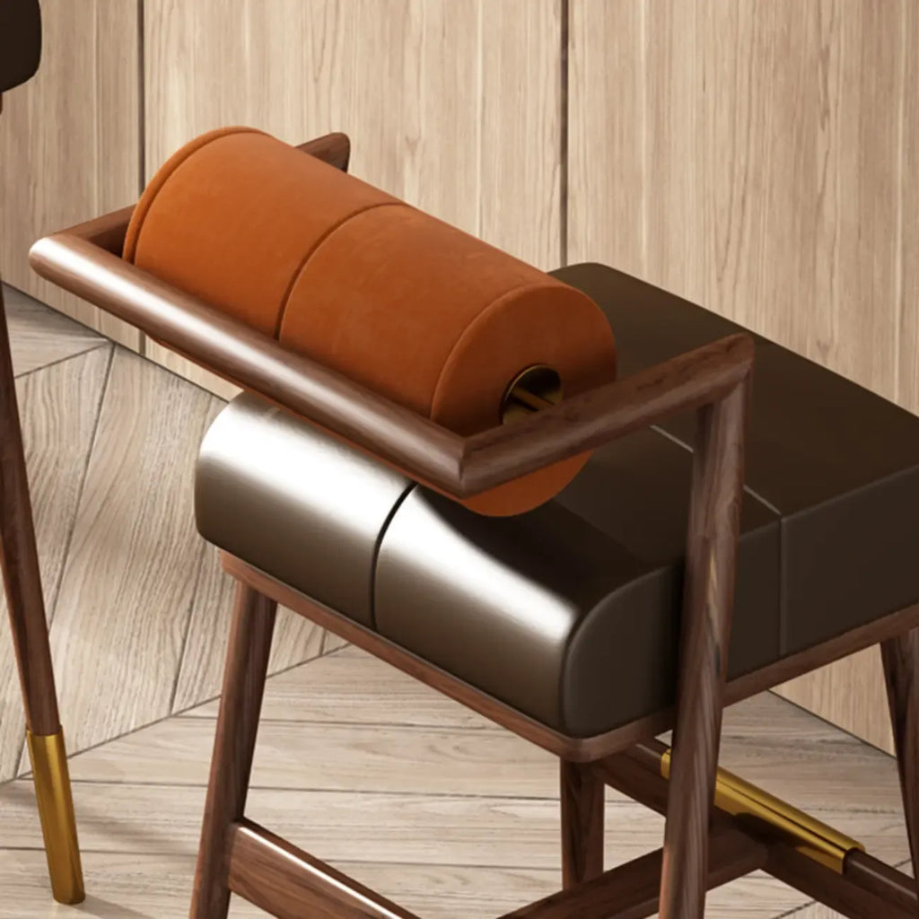 Tabouret de bar en bois marron avec dossier et coussin