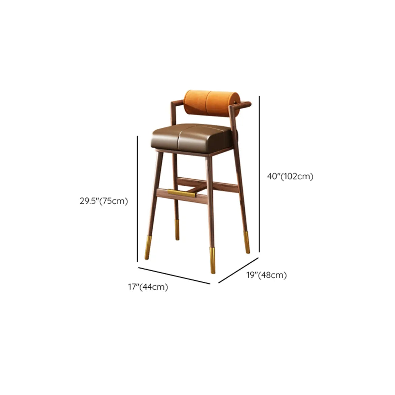 Tabouret de bar en bois marron avec dossier et coussin