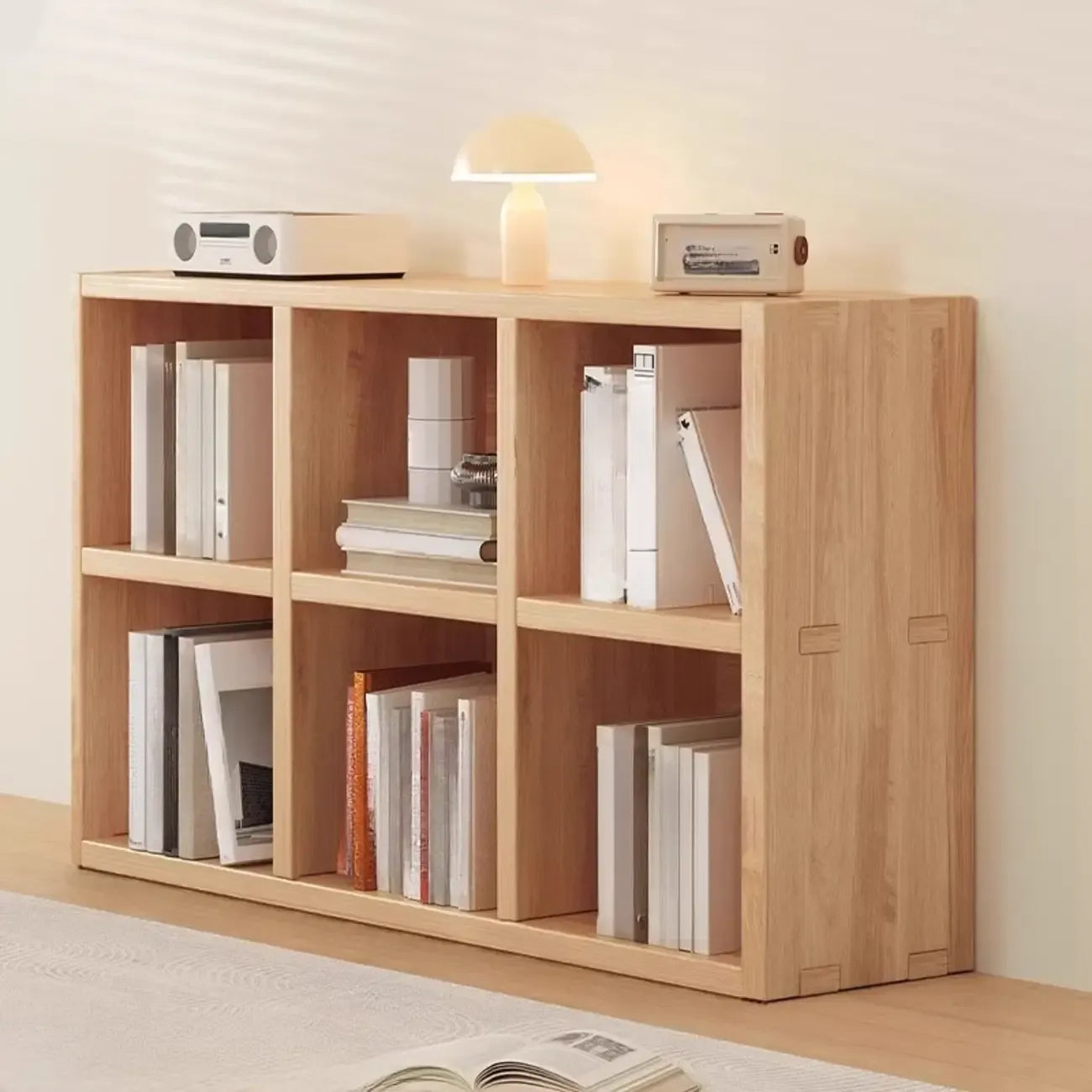 Étagère horizontale en bois naturel à 6 cubes