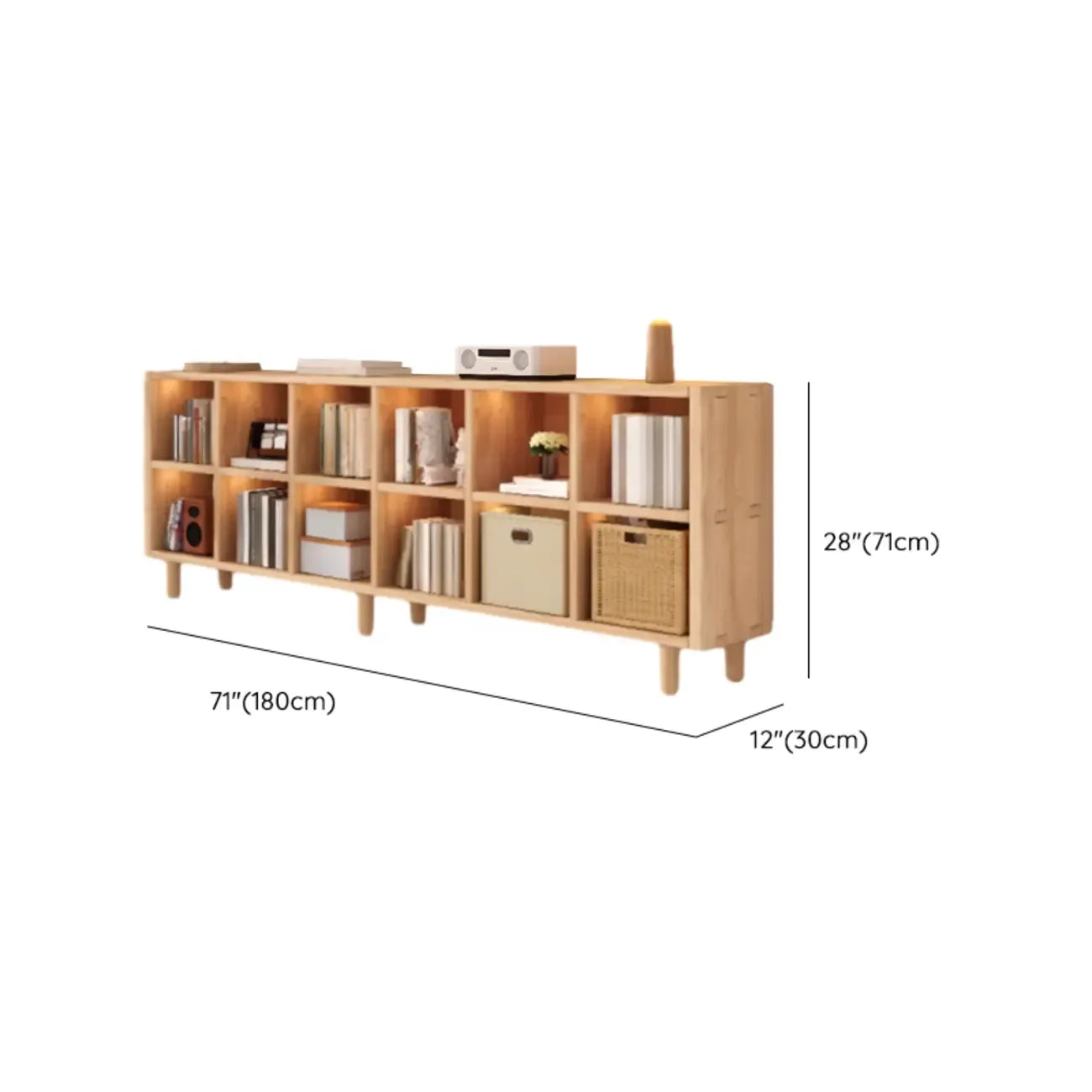 Étagère horizontale en bois naturel à 6 cubes