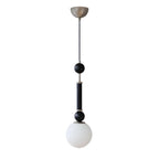 Suspension minimaliste en bois et verre noir avec globe lumineux