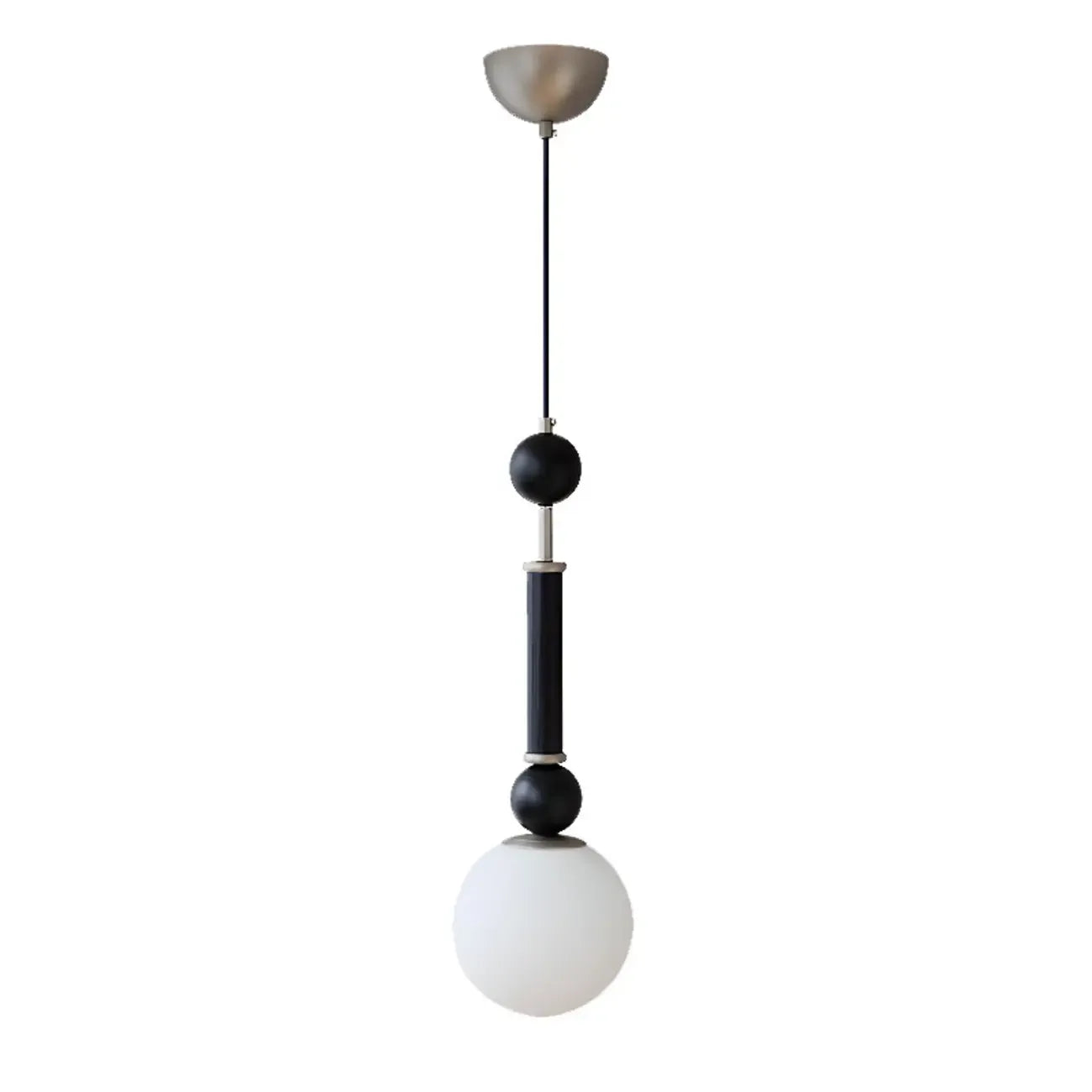 Suspension minimaliste en bois et verre noir avec globe lumineux