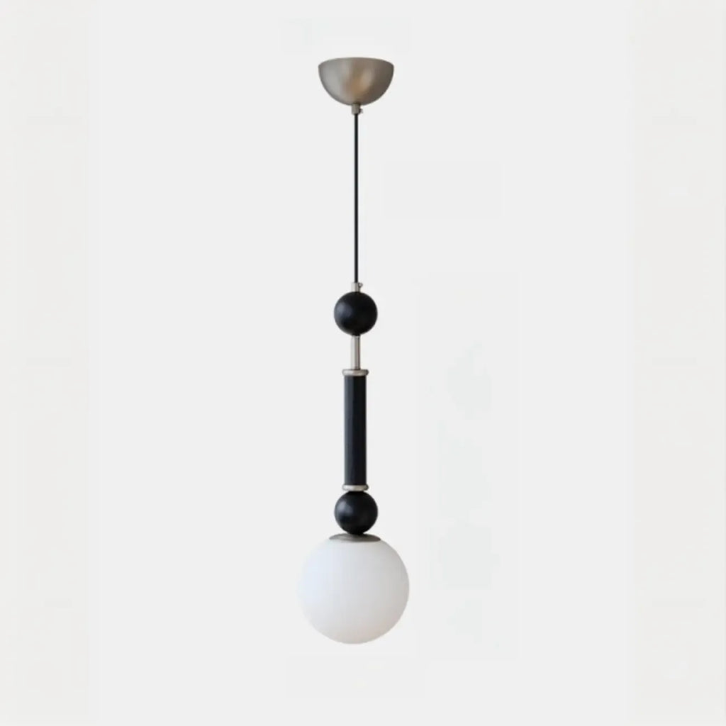 Suspension minimaliste en bois et verre noir avec globe lumineux