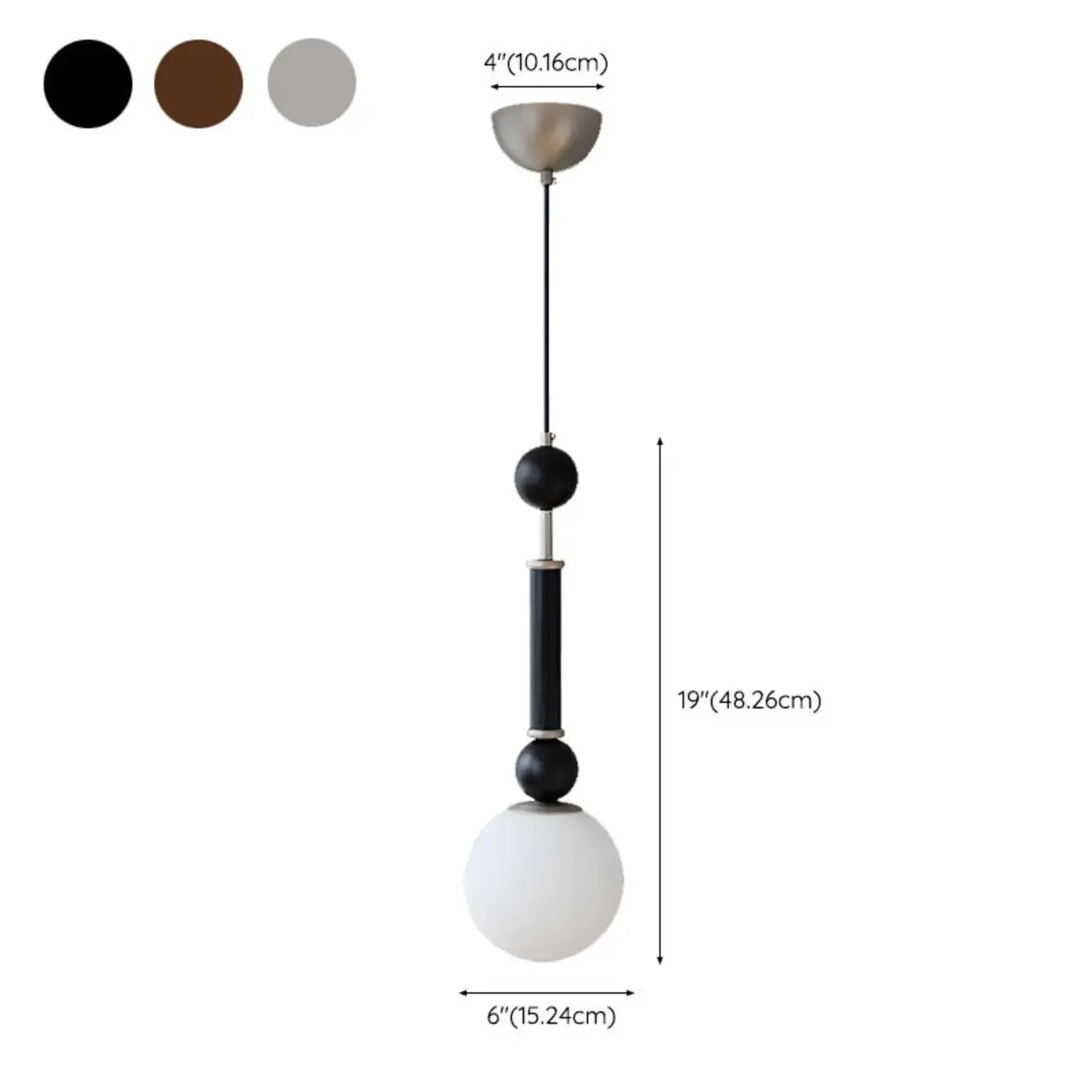 Suspension minimaliste en bois et verre noir avec globe lumineux