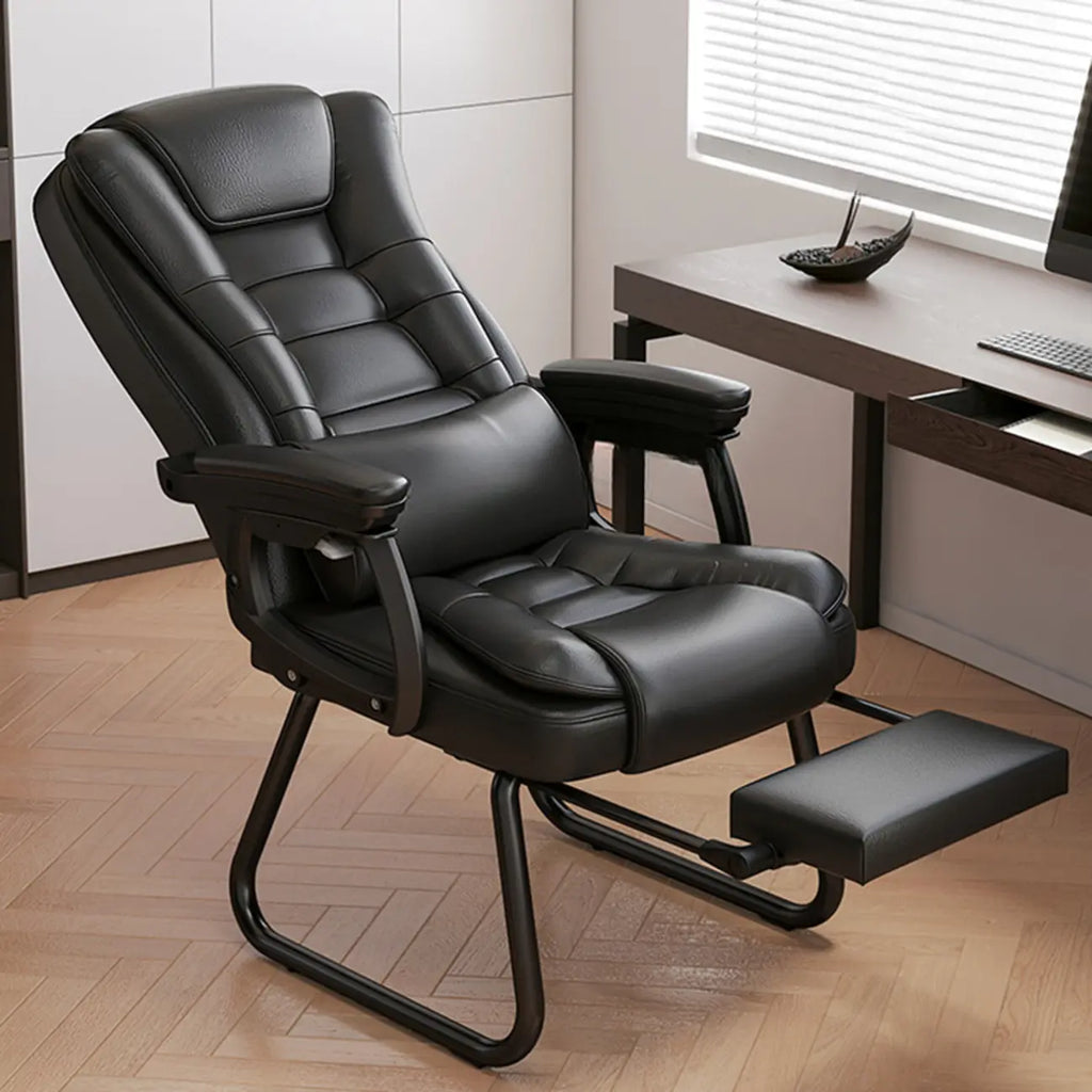 Fauteuil de bureau inclinable en acier et cuir luxueux