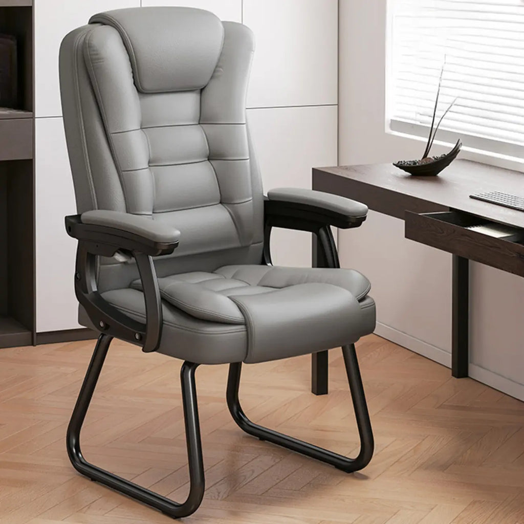 Fauteuil de bureau inclinable en acier et cuir luxueux