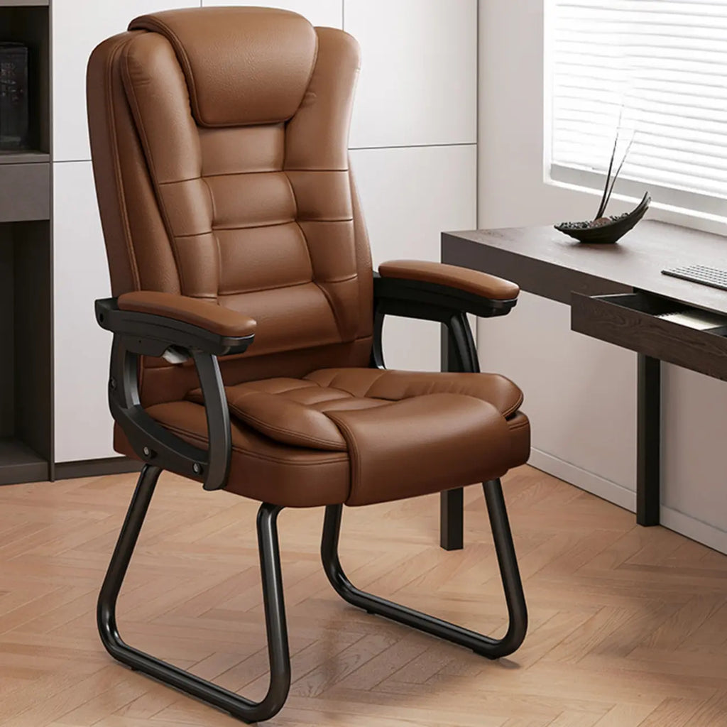 Fauteuil de bureau inclinable en acier et cuir luxueux