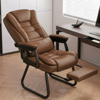 Fauteuil de bureau inclinable en acier et cuir luxueux