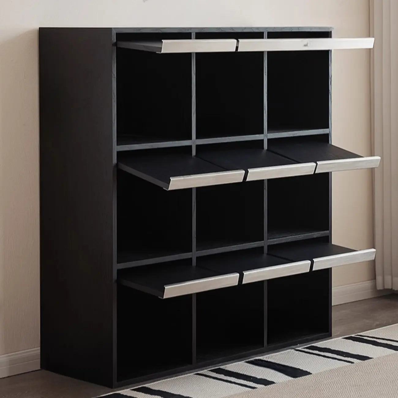 Étagère de rangement modulaire moderne en bois noir cubique