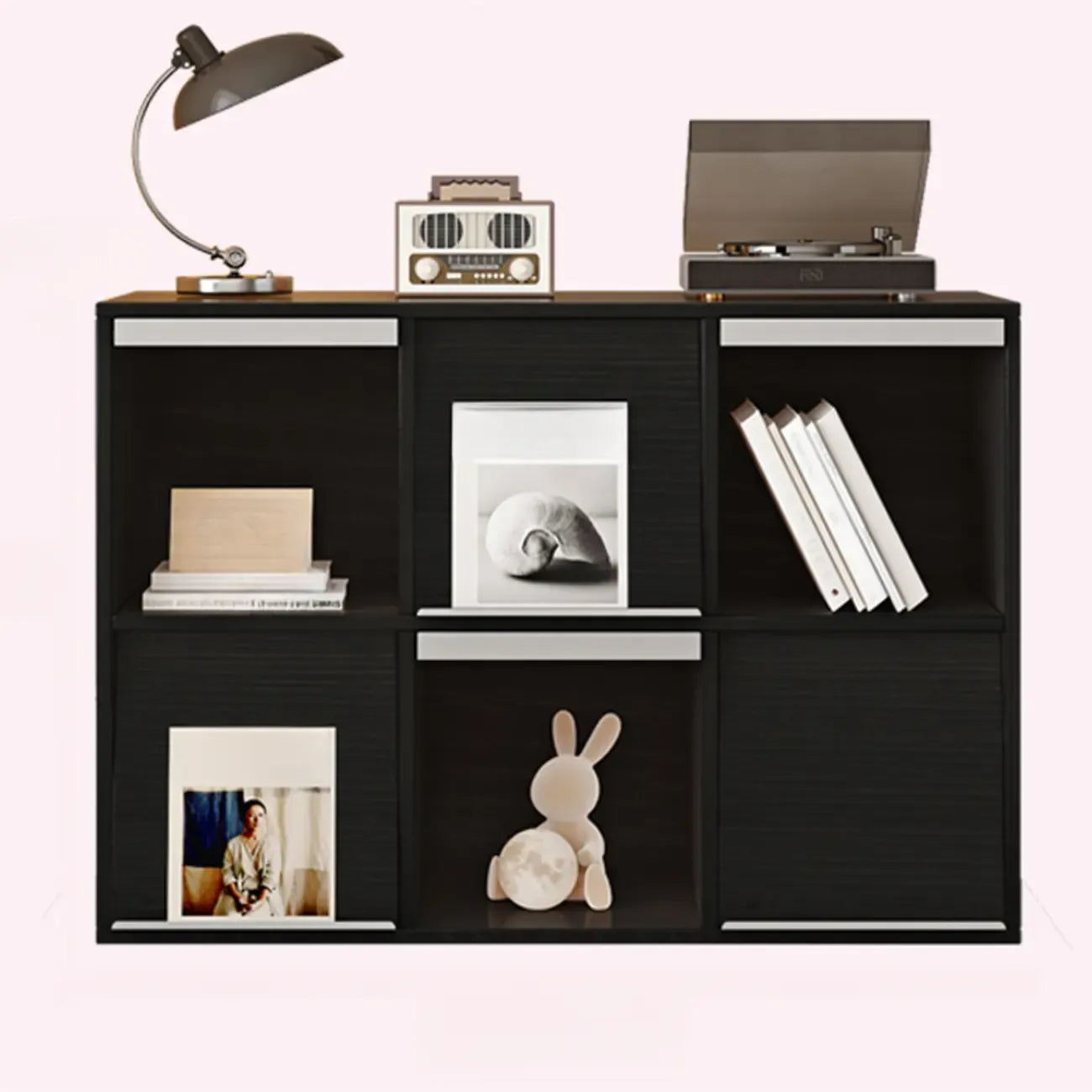 Étagère de rangement modulaire moderne en bois noir cubique