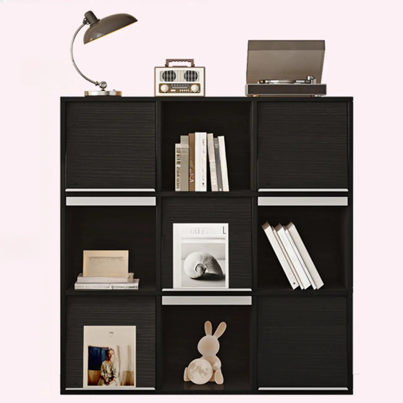 Étagère de rangement modulaire moderne en bois noir cubique