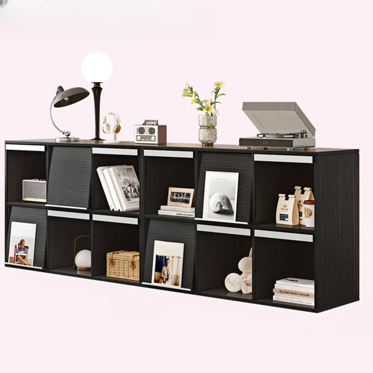 Étagère de rangement modulaire moderne en bois noir cubique
