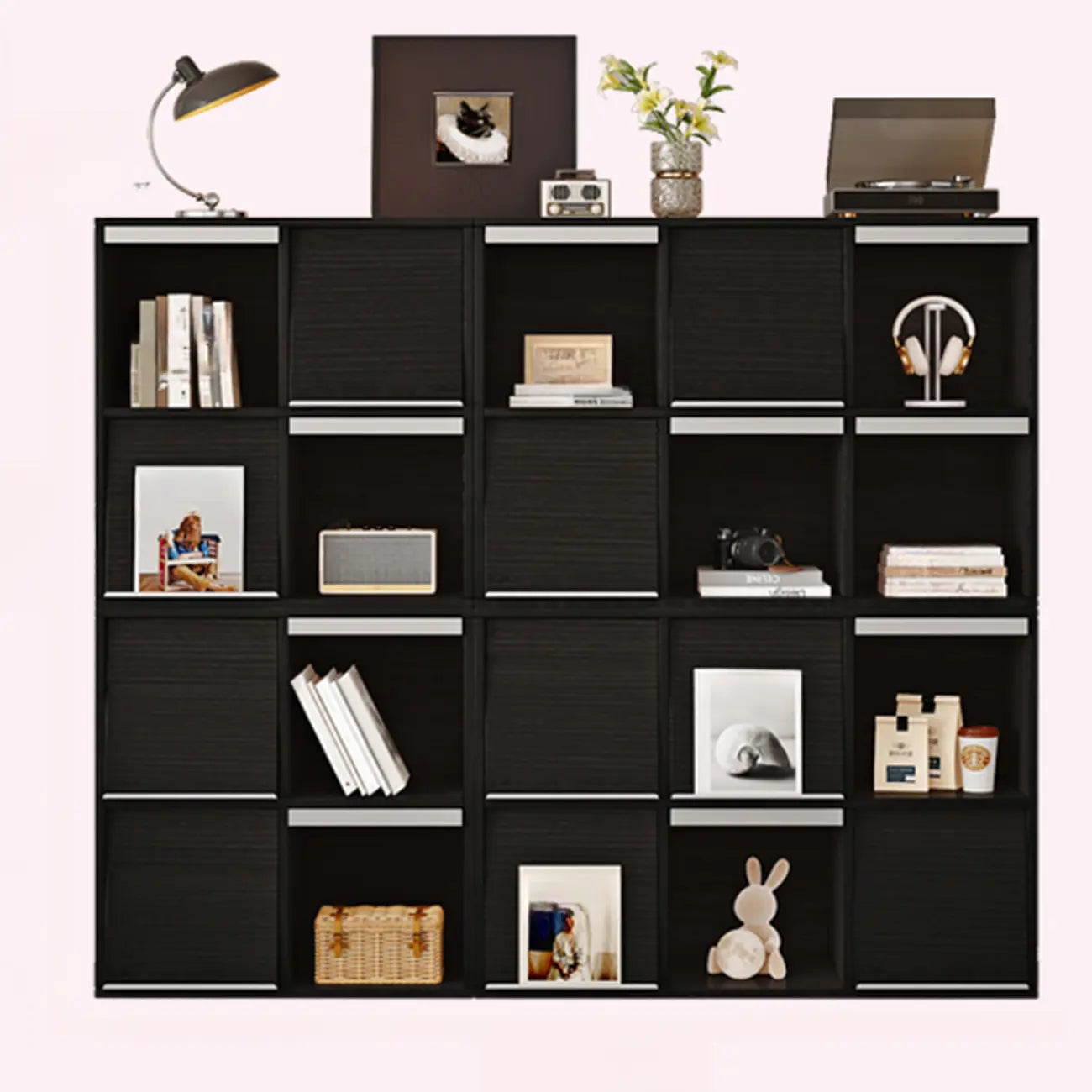 Étagère de rangement modulaire moderne en bois noir cubique