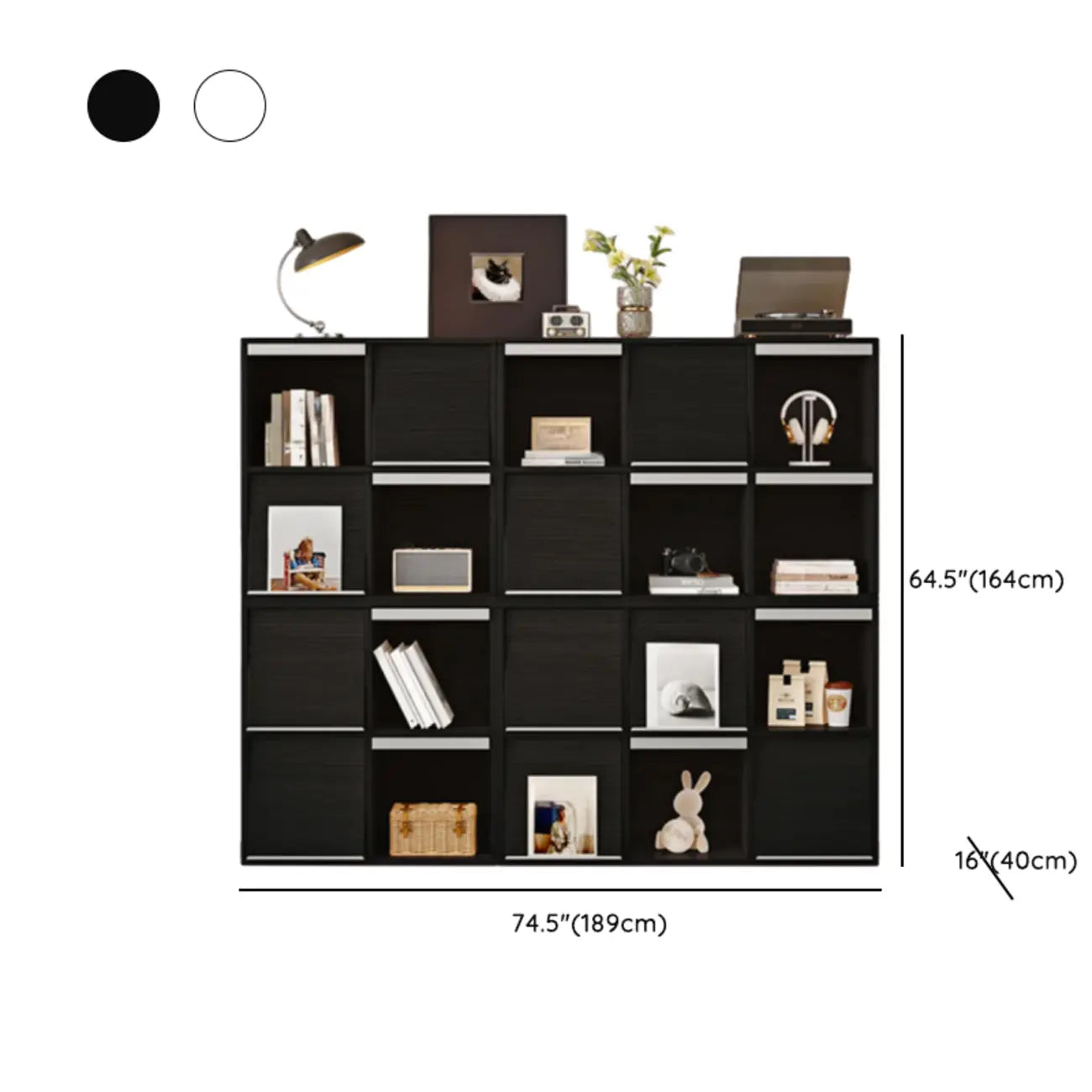Étagère de rangement modulaire moderne en bois noir cubique