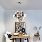 Lustre contemporain en verre gris à globes et grappes