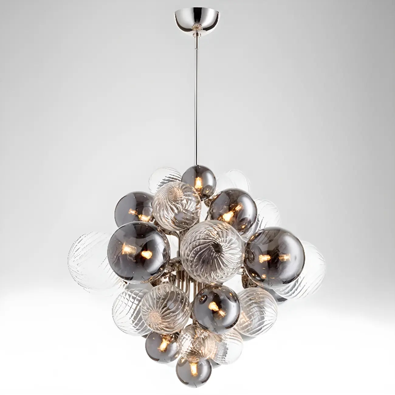 Lustre contemporain en verre gris à globes et grappes