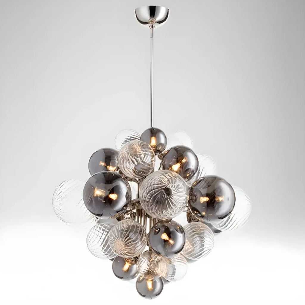 Lustre contemporain en verre gris à globes et grappes